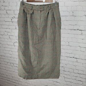 VTG Talbots Green 100% Wool Houndstooth Lined Skirt USA Made Size 10 (26x29)
